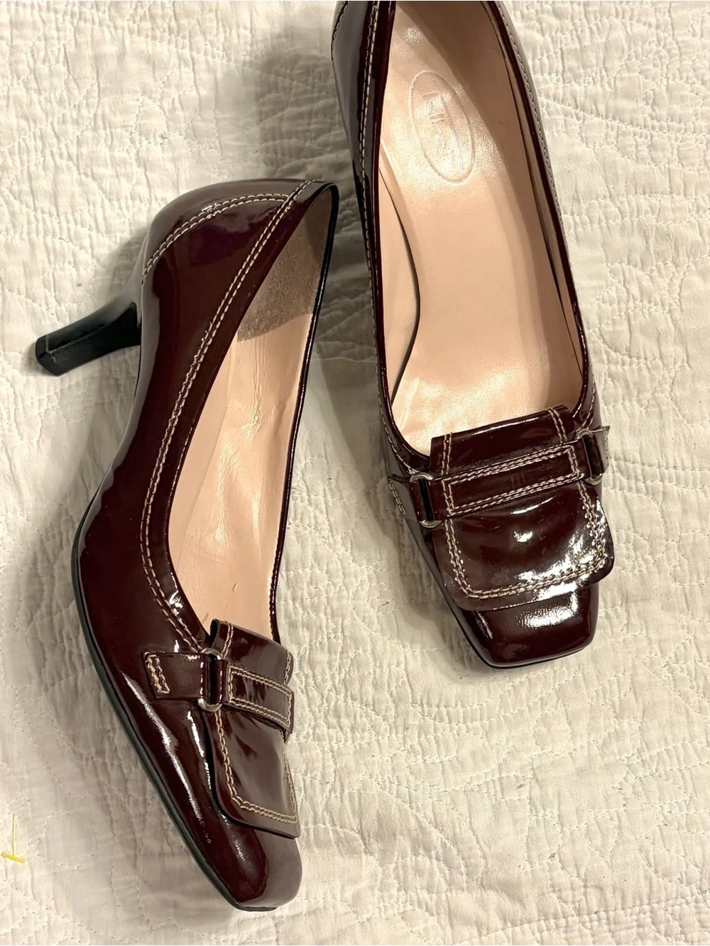 Women's Patent Leather Square-Toe Pumps - Dark Burgundy